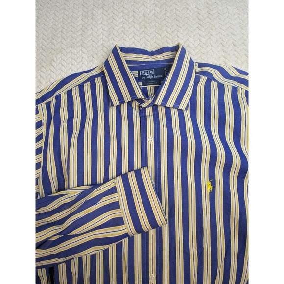 Polo by Ralph Lauren Regent Classic Fit Striped Blue Yellow Shirt XXL - Picture 1 of 8